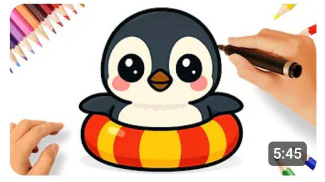 КАК ЛЕГКО НАРИСОВАТЬ КАВАЙНОГО ПИНГВИНА С НАДУВНЫМ КРУГОМ 🐧❤️