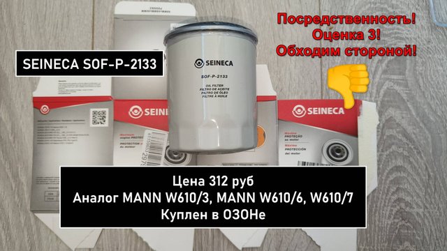 Распил масляного фильтра SEINECA SOF-P-2133. Аналог MANN W610/3, MANN W610/6, W610/7