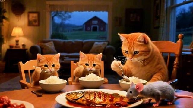 Котята спасли раненую мышь и на следующий день отправили её домой. Видео от ИИ.