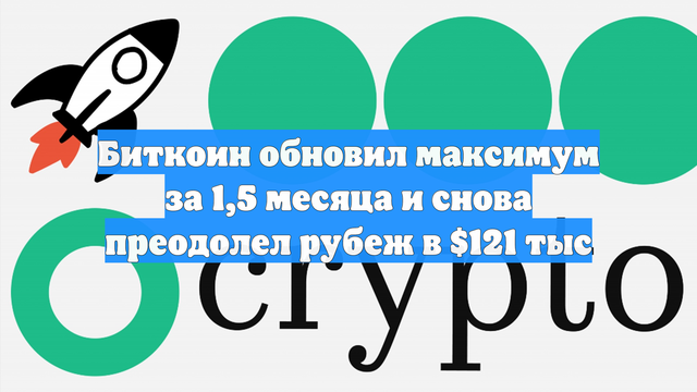 Биткоин обновил максимум за 1,5 месяца и снова преодолел рубеж в $121 тыс