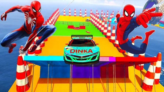 Человек-паук и крутые прыжки на гоночных машинах. Мультики про машинки. Мультяшные машины для детей.