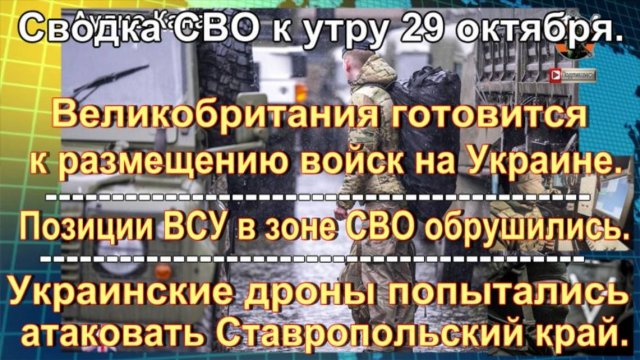 Сводка СВО к утру 29 октября. Флаги со свастикой и уничтожение ДРГ ВСУ