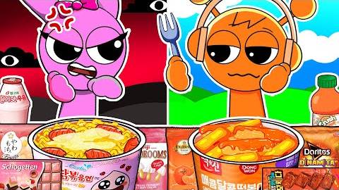 Incredibox Sprunki - Oren vs Pinki Convenience Store Food Pink Orange _ Mukbang Animation