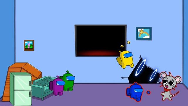 Амогус убегает от монстров из коробки Спрунки на Хэллоуин, анимация