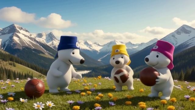 Белые медведи играют в футбол волшебным мячом.