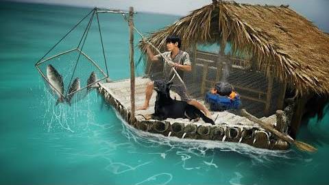 15 дней выживания на плавучем мусорном плоту с моей собакой|Ни воды, Ни огня, Ни еды, Только Природа