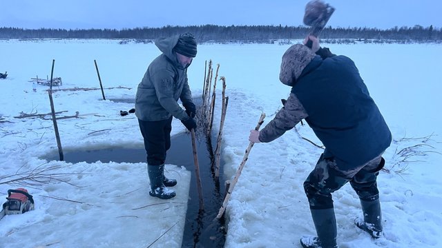 Фитили зимой ставим на налима. Брат пришел на помощь. Рыбалка на Крайнем севере.