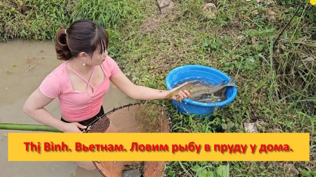 Thị Bình. Вьетнам. Ловим рыбу в пруду у дома.