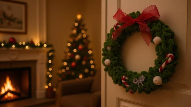 РОЖДЕСТВЕНСКИЙ ВЕНОК ИЗ СИНЕЛЬНОЙ ПРОВОЛОКИ ВАРИАНТ 1