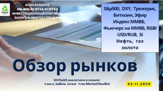 Начало торговой недели – 03.11.2025 #SP500 #DXY #IRUS #RGBI #USDRUB #Brent #Gas #Gold #BTC #ETH