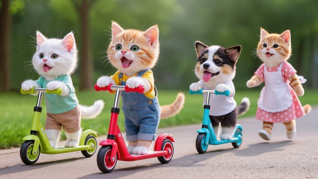 Мультики для детей, котик выиграл на соревнованиях самокат, мультфильм детям/мультик