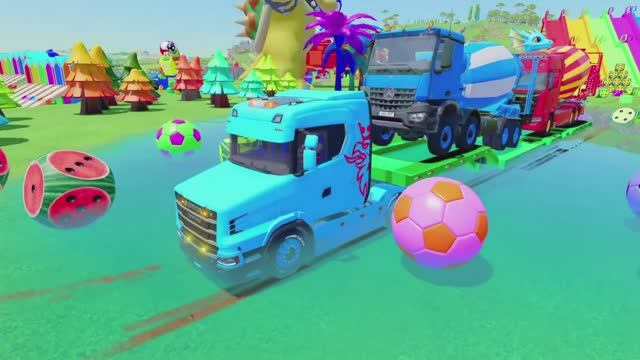 МУЛЬТИКИ ДЛЯ МАЛЫШЕЙ ПРО ГРУЗОВИКИ. ПЕРЕВОЗКА БЕТОНОМЕШАЛОК НА БОЛЬШОМ АВТОВОЗЕ.