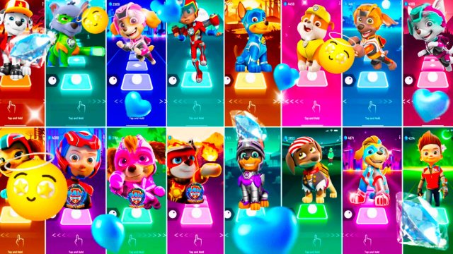 Мультики для Детей Щенячий Патруль Tiles Hop - Маршалл, Рокки, Скай, Райдер, Гончик, Крепыш