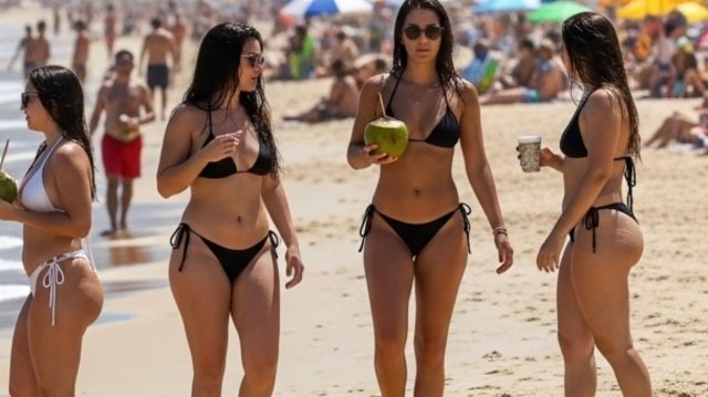 Пляжный день в Бразилии — красивые женщины в бикини , солнце и море🌊