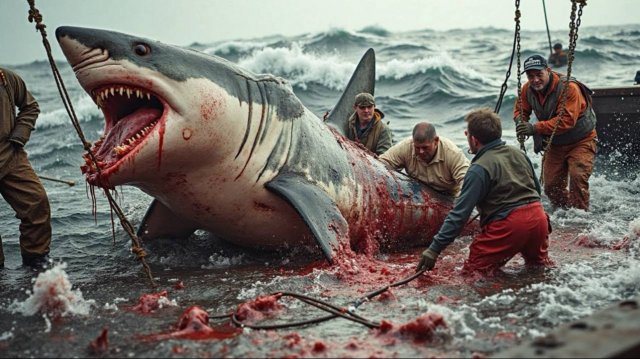 Охота и разделка гигантских акул — ловля и переработка гигантской рыбы _ Морепродукты