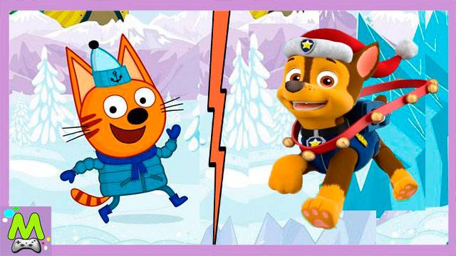 Три Кота и Щенячий Патруль в Зимних Гонках Наперегонки.Кошки против Собак.Кто Лучше