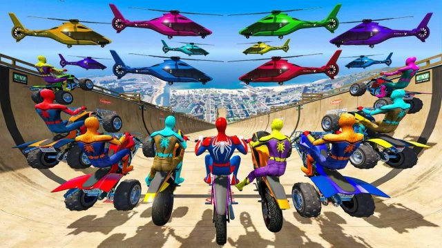 ГОНОЧНАЯ ТРАССА С ПРЕПЯТСТВИЯМИ ДЛЯ СУПЕРГЕРОЕВ 🚗 ЧЕЛОВЕК ПАУК ПРОТИВ БЭТМЕНА И ХАЛКА №5