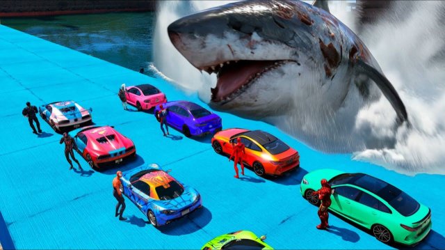 Порт-паркур в GTA 5! Гонки на суперкарах по воде против голодных акул!