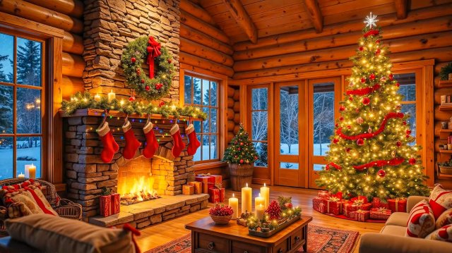 Уютное рождество в лесном домике ❄️ Трещит камин и играет мягкий джаз на фоне