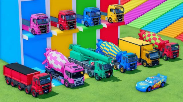 Катаемся на крутых разноцветных машинках и грузовиках из мультиков для детей №12