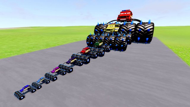 Большая и маленькая полицейская машина на больших колесах против поездов | BeamNG.Drive