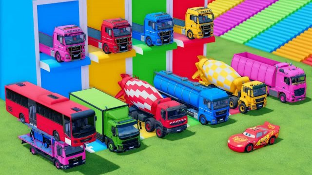 Катаемся на крутых разноцветных машинках и грузовиках из мультиков для детей №25
