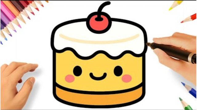 КАК НАРИСОВАТЬ ОЧЕНЬ ПРОСТОЙ КАВАИЙНЫЙ КРАСИВЫЙ ТОРТ 🍰🍓