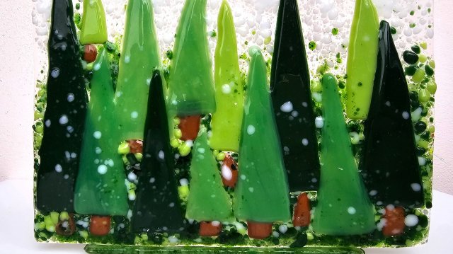 Зимний лес. Подсвечник из цветного стекла ручной работы.