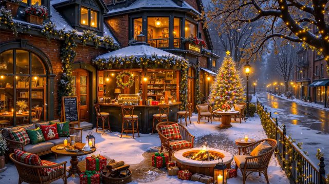 Зимний рождественский вечер в городе ❄️ Уютное кафе, камин и мягкий рождественский джаз 🎄🔥