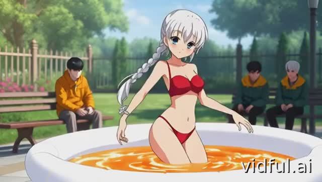 С белыми волосами в надувной бассейн