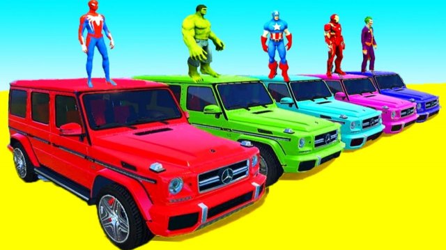 Мультфильмы для детей Человек-паук с супергероями и цветными внедорожниками Мультики про машинки