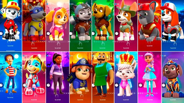 Мультики для Детей Щенячий Патруль Tiles Hop - МАРШАЛЛ, АПОЛЛО, СКАЙ, ТРАКЕР