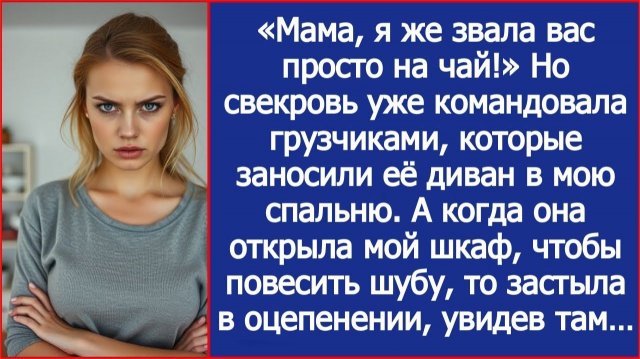 «Мама, я же звала вас просто на чай!» Но свекровь уже заносила свой диван в мою спальню.