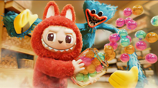 Лабубу спасается от сташилки в магазине