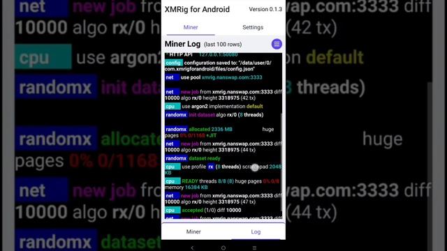 Майнинг монетки NANO с телефона.