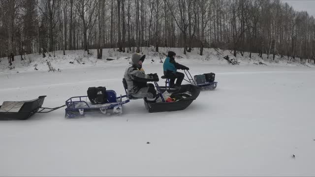 Мотобуксировщик, снегоход и мототолкач "Альбатрос" летим на озеро!