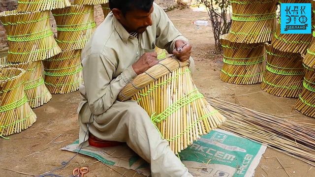 Так делают пуфик из бамбука в Пакистане