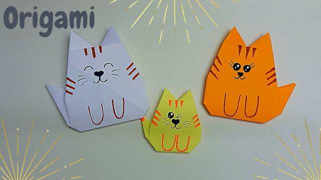 Простой способ сделать бумажного оригами кота без клея и скотча
