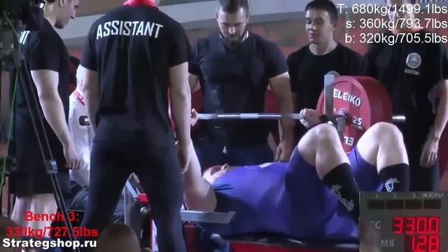 Kirill Sarychev   Кирилл Сарычев 1082 5kg 2386 5lbs total RAW ALL TIME WORLD REC