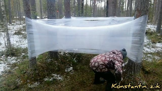 ?️Шалаш из стрейч пленки в лесу?️(вторая часть от konstantina zika)