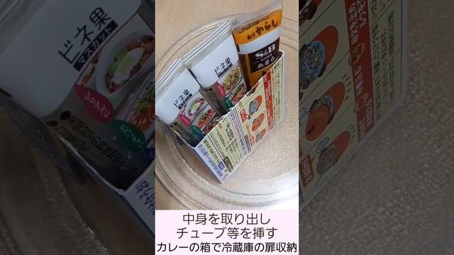 カレーの箱で冷蔵庫の扉にチューブの収納を作って付けた 自作 DIY アップサイクル リサイクル 節約 ライフハック からし わさび しょうが 2023年4月