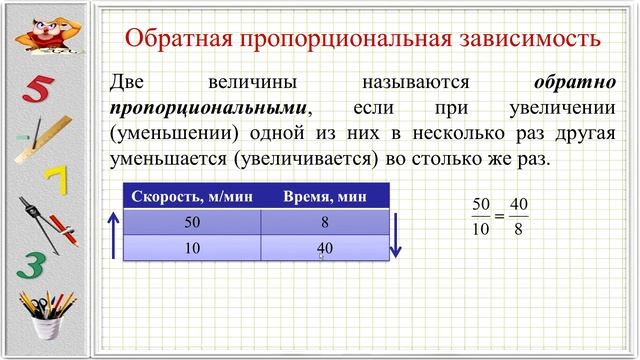 Отношения. Пропорция. Основное свойство пропорции. Прямая и обратная пропорциональная зависимость