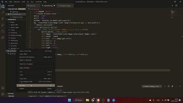 Создание анимации движения на библиотеке Pygame