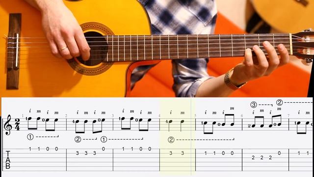 самая простая пьеса для гитары - Во саду ли, в огороде (с табами)