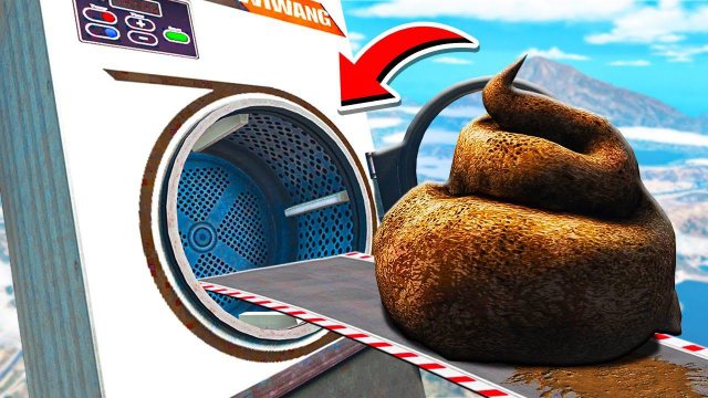 ПРЫЖКИ В ОГРОМНУЮ СТИРАЛЬНУЮ МАШИНУ НА ГИГАНТСКОЙ КАКАШКЕ ГТА 5 МОДЫ МУРКА