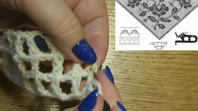 Как связвать крючком шаль в филейной технике