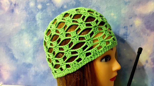 Ажурная, летняя шапочка крючком. Шапочка для начинающих.