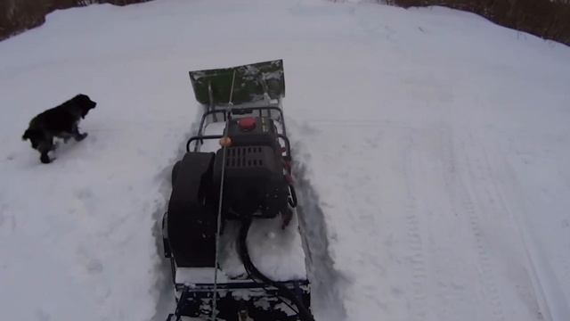 Чищу снег мотобуксировщиком! Самодельная лопата на мотособаку!