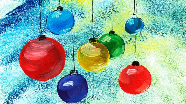 Нарисуем новогодние шарики гуашью. Рисуем новогодний рисунок легко. Правополушарное рисование.