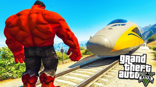 КРАСНЫЙ ХАЛК ПРОТИВ СКОРОСТНОГО ПОЕЗДА ГТА 5 МОДЫ! ОБЗОР МОДА В GTA 5 веселая видео игра как мультик